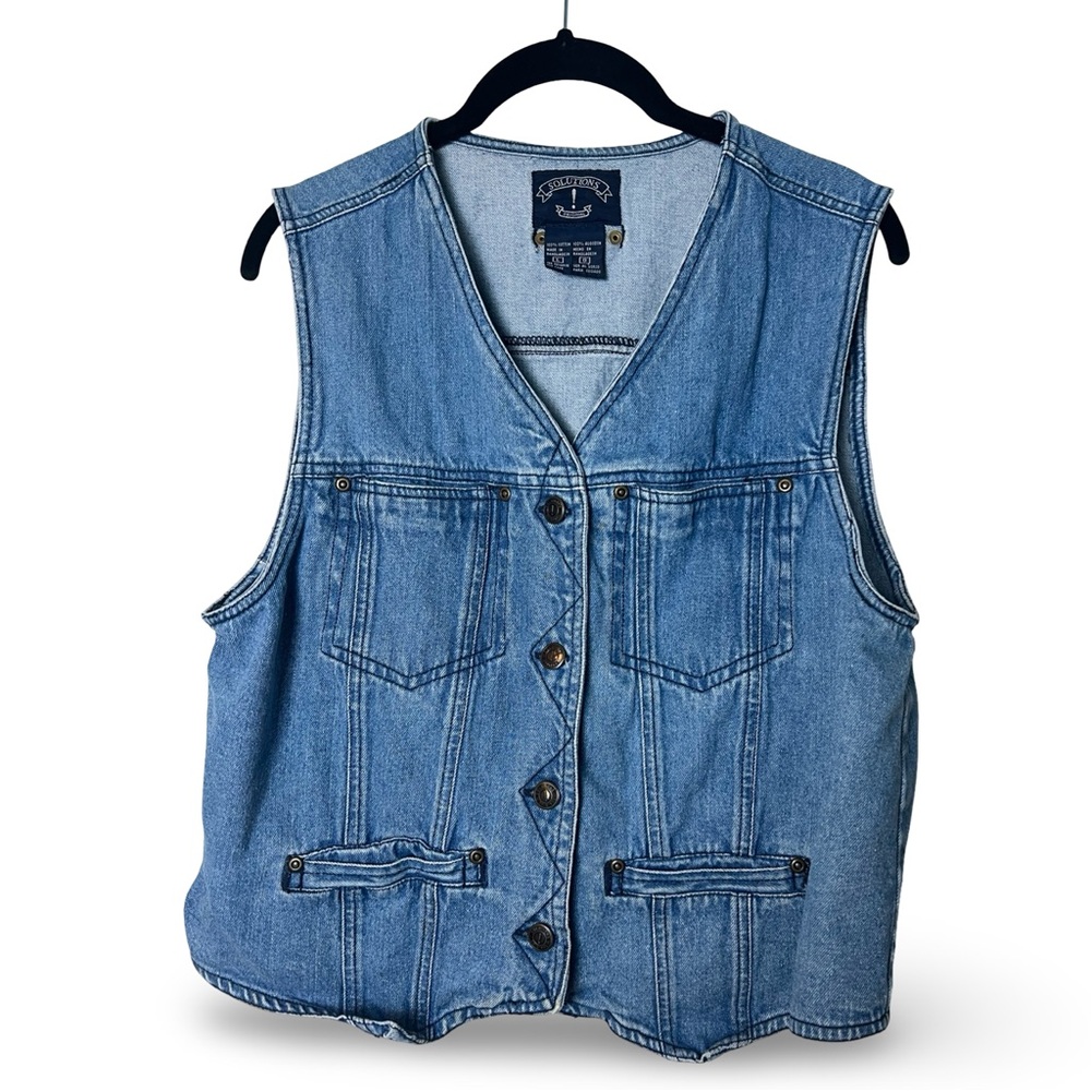 SOLUTIONS – Women’s Vintage Denim Utility Vest Light Wash 90s – Sz. L